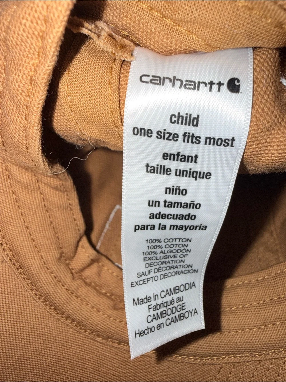 Carhartt Child Hat Adjustable Brown Canvas Unstructured Cap Youth Logo Patch